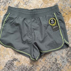 Athletic Works Women’s Green Shorts with Neon Trim & sewn in Panties, NWT